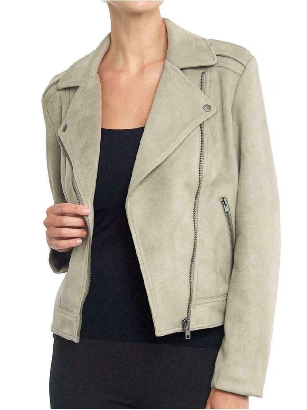 Philosophy Light Sage Suede Moto Jacket